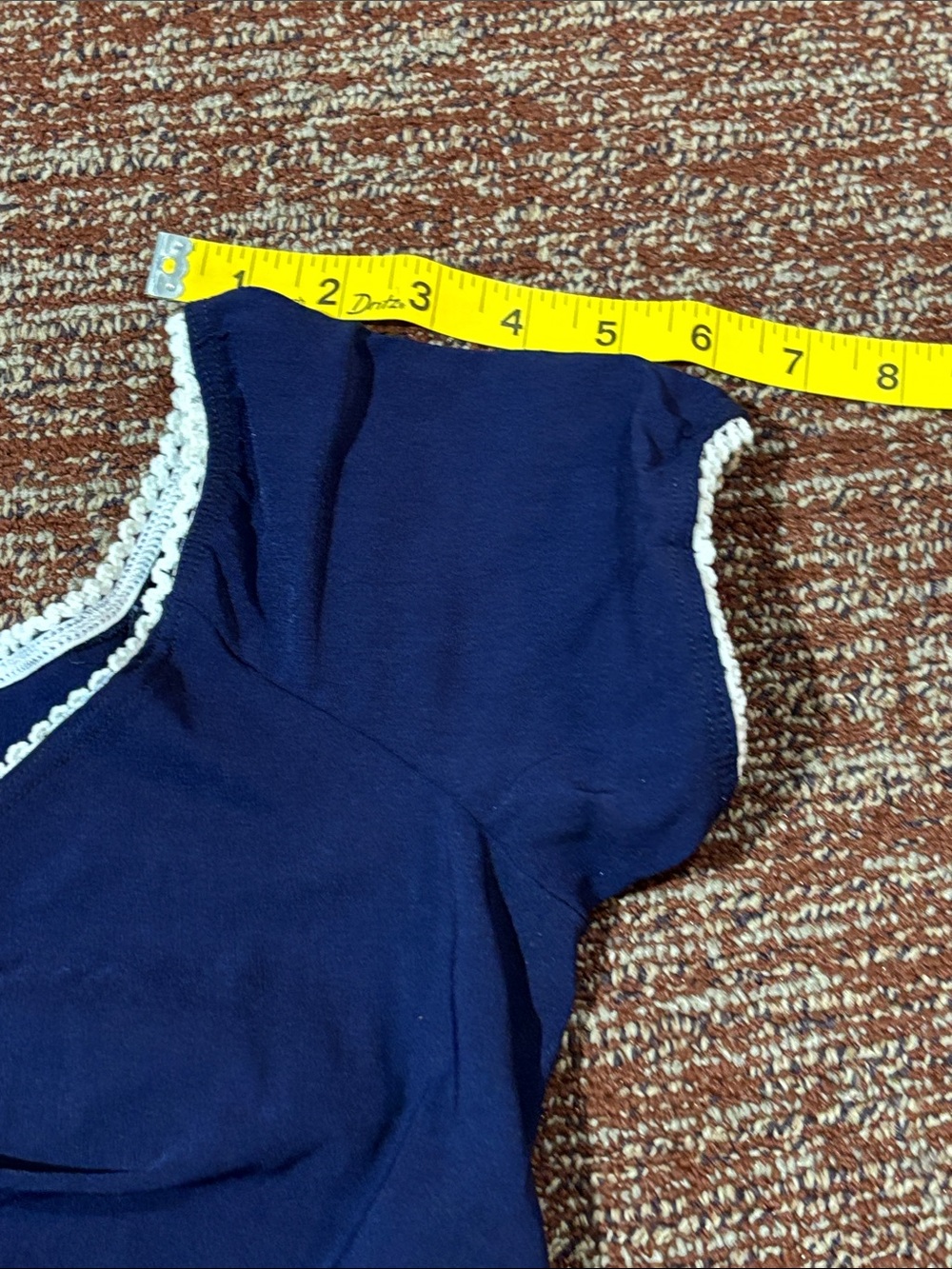 Vintage style fitted stretch navy blue sailor dress eyelet trim tie detail Med - Picture 13 of 16